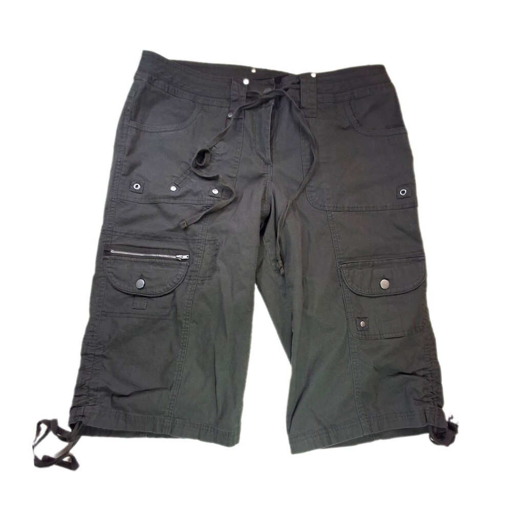 Lane Bryant Sz 14 Longline Cargo Bermuda Shorts Ripstop Green Grey Gorpcore